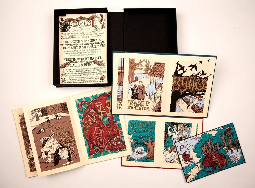  All together,  Maneater  consists of thirty hand-screen-printed pages, plus five covers and a colophon. 