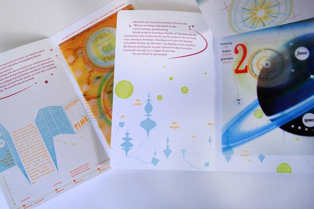  Two open folios: Time and Gravity with transparencies lifted 