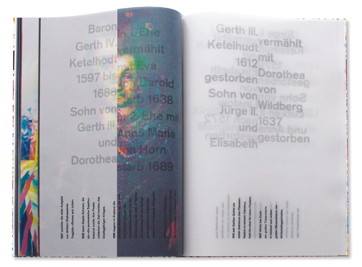  The image shows on the left-hand side Eva v. Barold (1638). The portrait photographs were taken from paintings, drawings, etchings and epitaphs or out of the photo-albums of the v. Stosch and v. Ketelhodt families. The book begins and ends without p