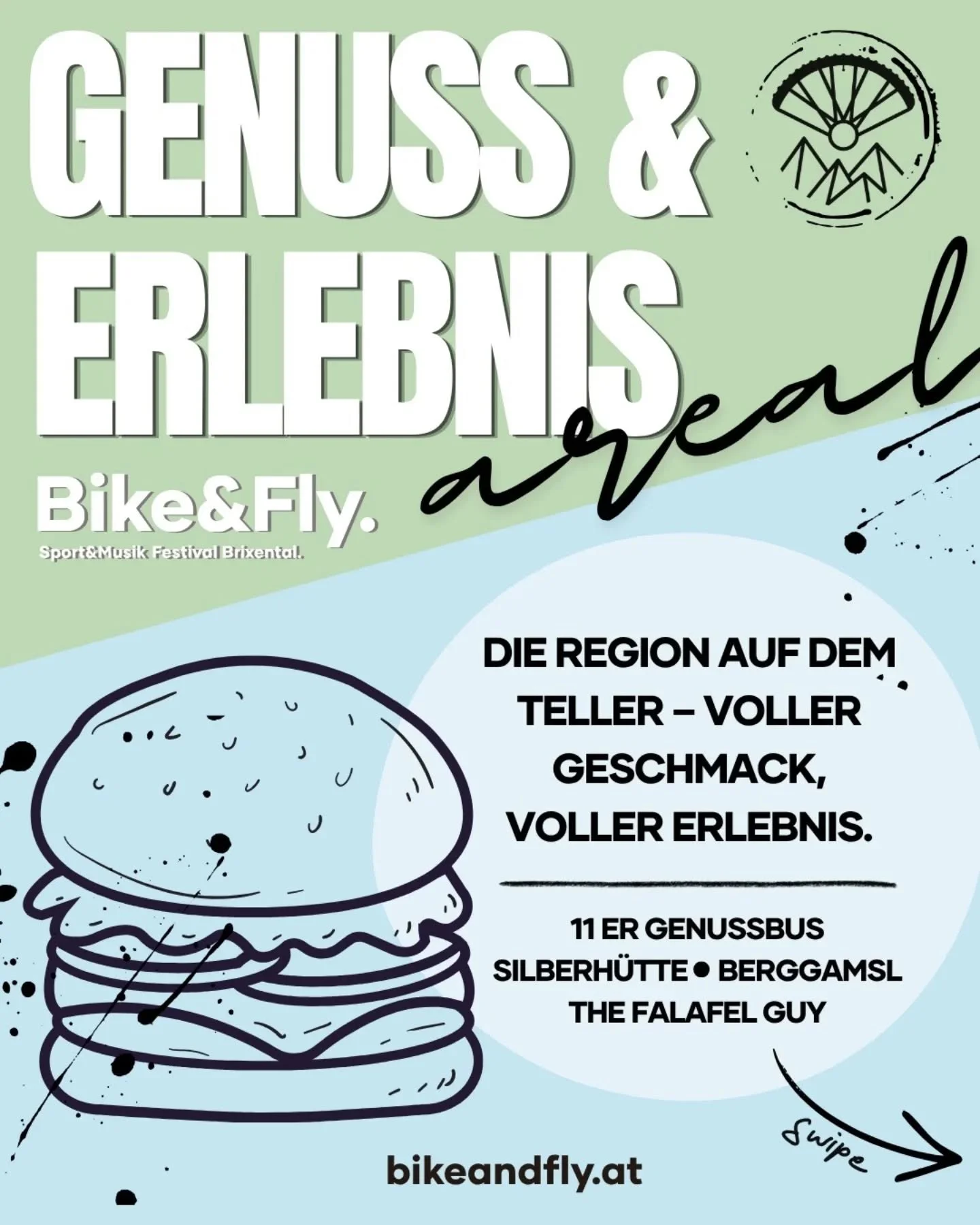 Beim Bike &amp; Fly Sport &amp; Musik Festival Brixental 2026 wird Genuss zum Erlebnis! 🌄🚴🎶

Vom 19.&ndash;21. Juni 2026 erwartet euch im Genuss &amp; Erlebnisareal in Westendorf die Region auf dem Teller &ndash; voller Geschmack, voller Emotionen