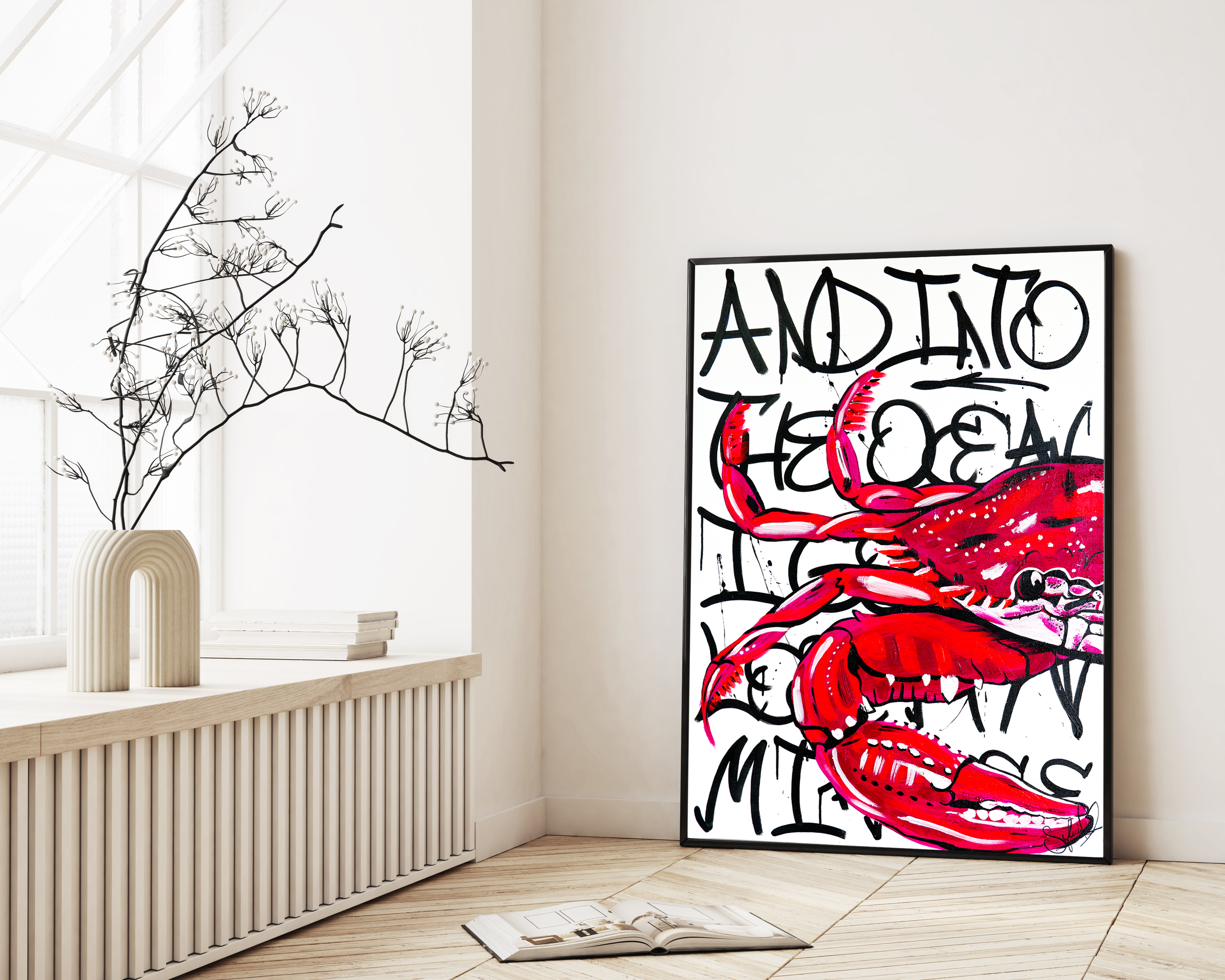 Aquarell eines Krebses auf Papier, handgemaltes Original aus dem Onirique Atelier Zürich, Zum Verkauf.