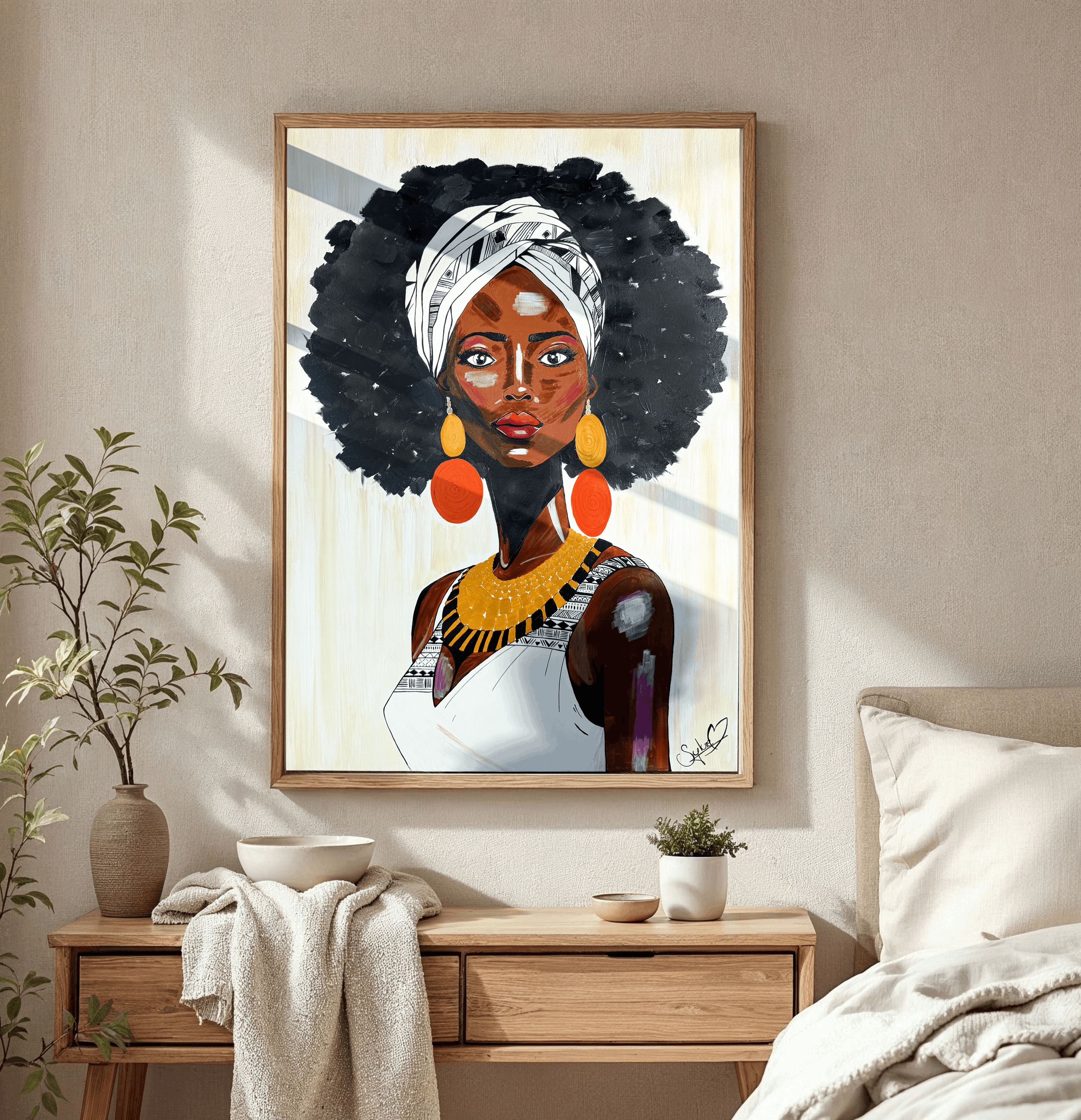 Acrylporträt einer afrikanischen Frau auf Leinwand, Original aus dem Onirique Atelier Zürich, kaufen