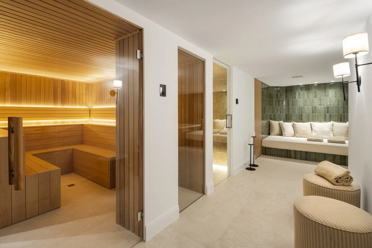 Private spa sanctuary featuring a wooden sauna and separate relaxation area in villa CMH614563S