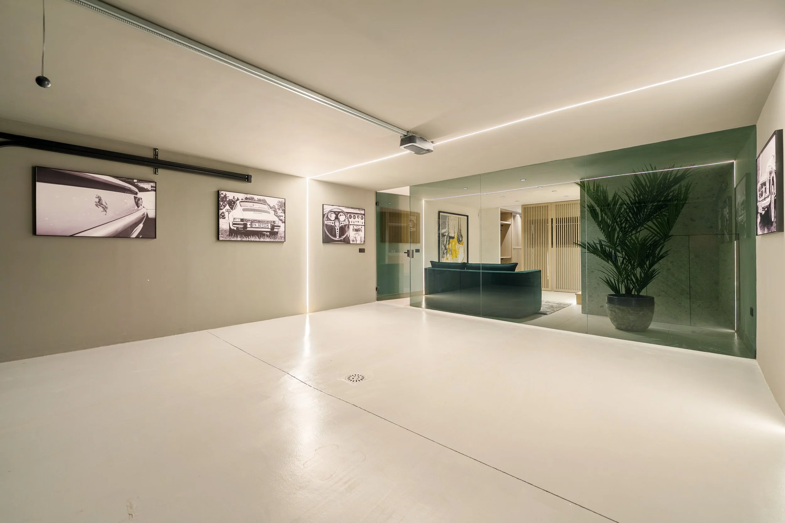 Secure private garage showing two parking slots.