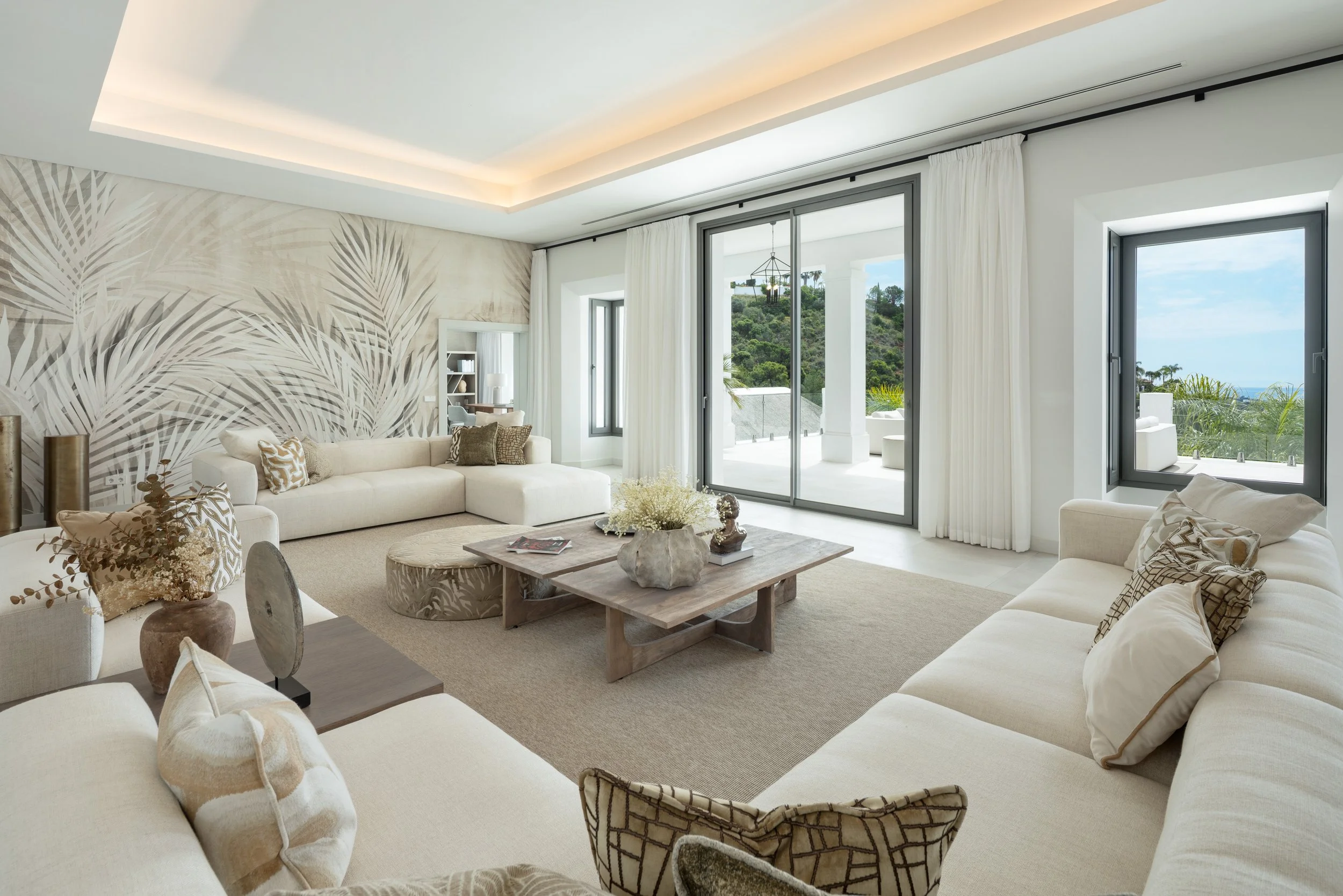 A secondary perspective of the living area highlighting the seamless blend of traditional structure and contemporary interior design.