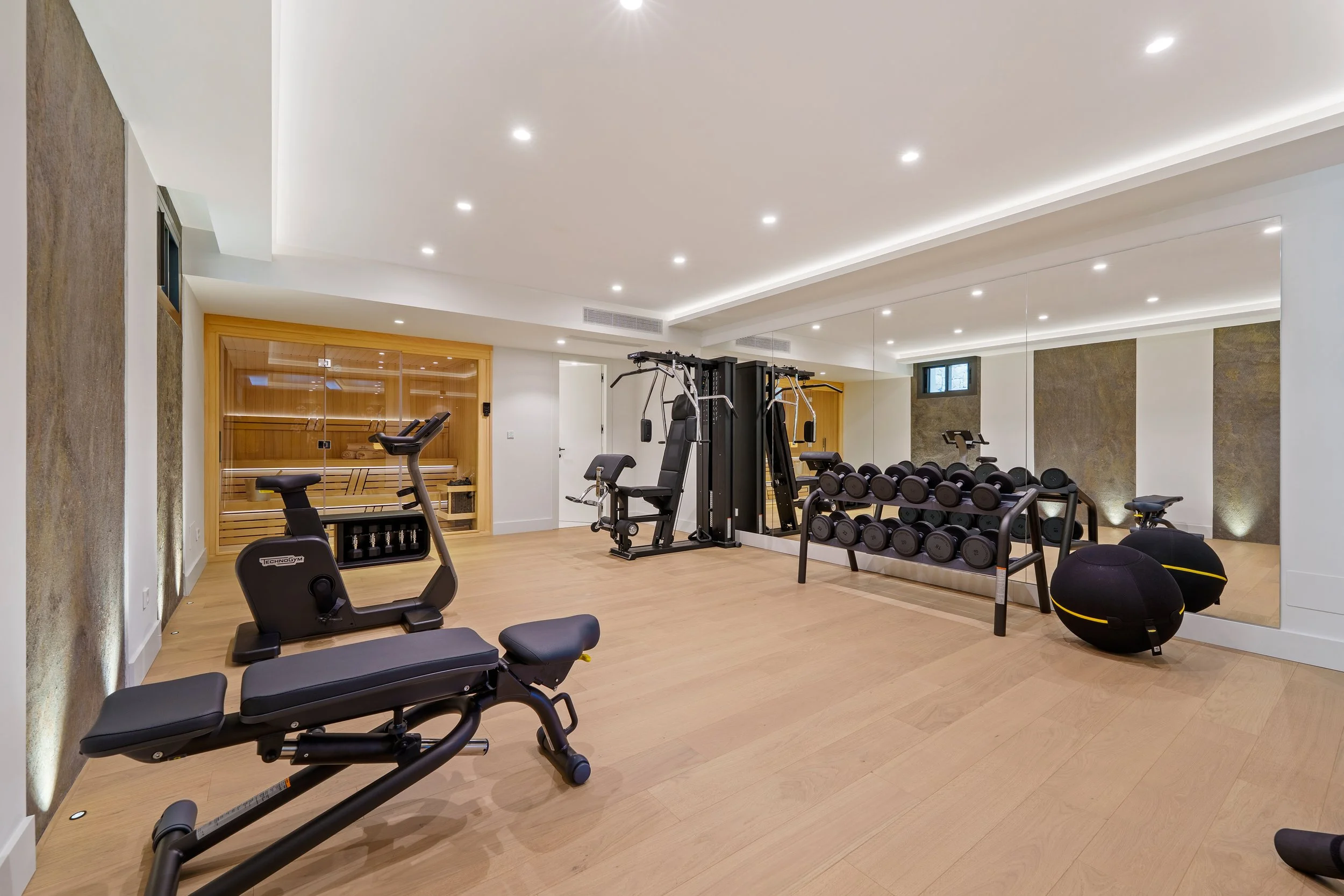 Fully equipped private home gym with professional-grade fitness equipment.