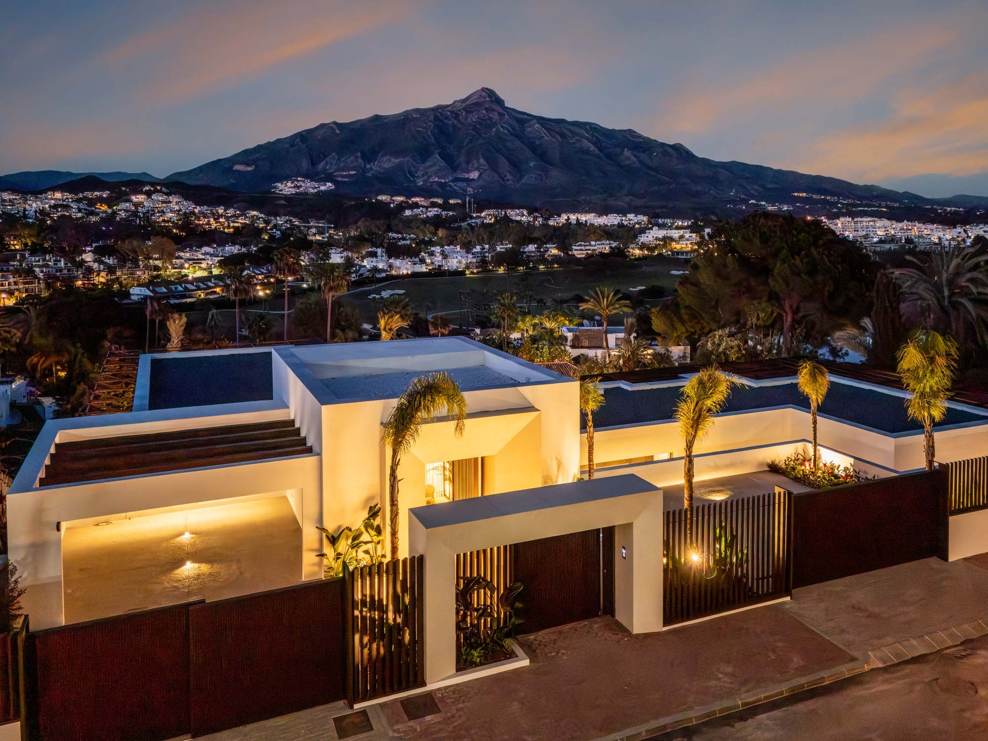 Gated Contemporary Masterpiece at Sunset