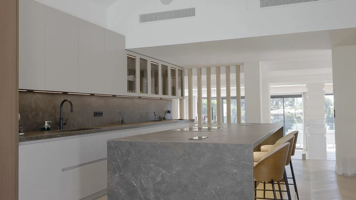 Custom contemporary kitchen with marble island | CMH-15793-PR