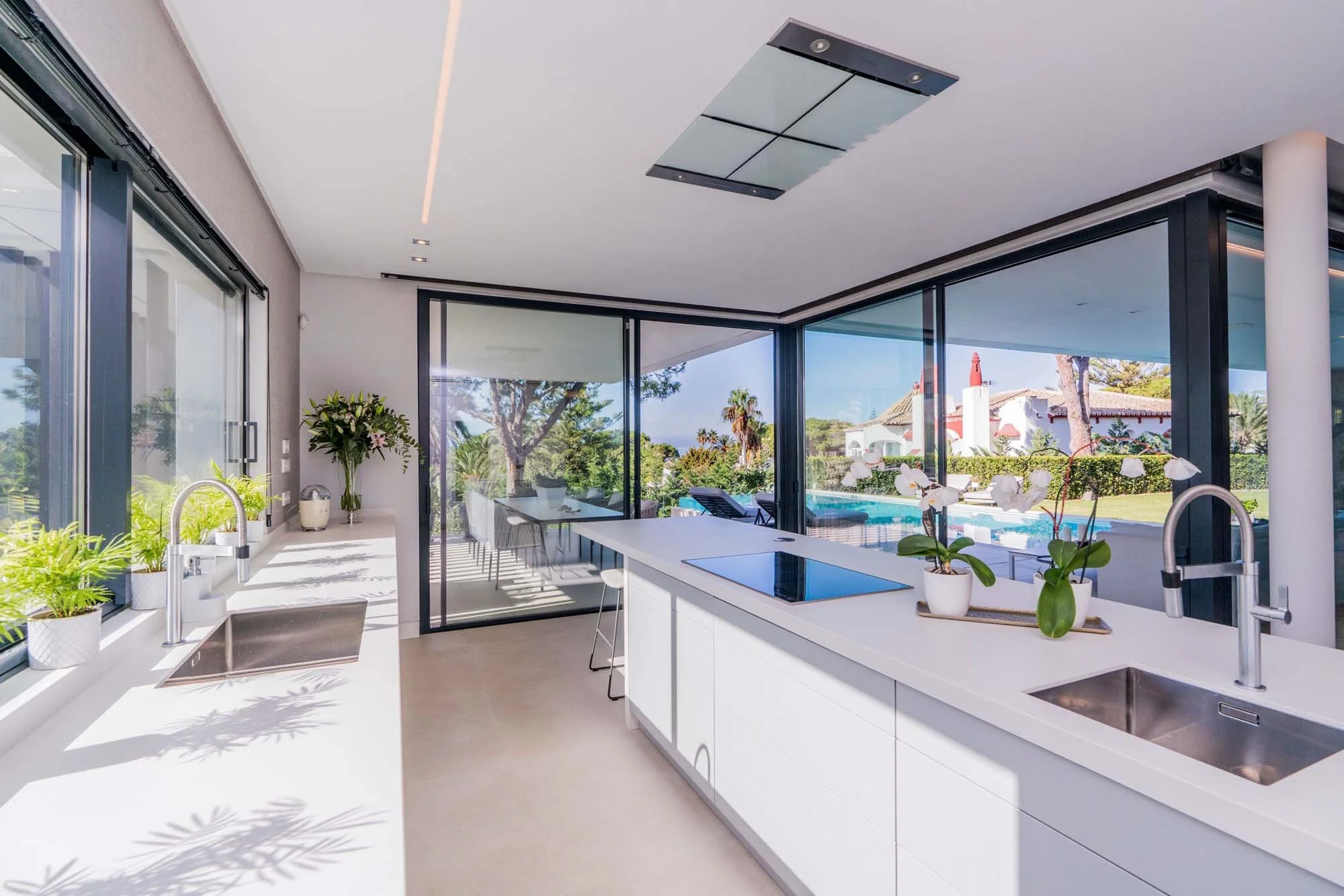 Kitchen Island &amp; Pool Terrace View