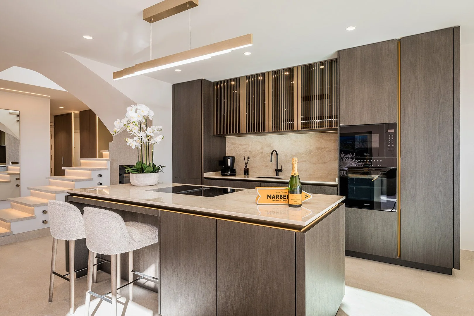 Gourmet Designer Kitchen: Fully upgraded with high-specification German appliances and custom-integrated cabinetry for a seamless culinary experience.