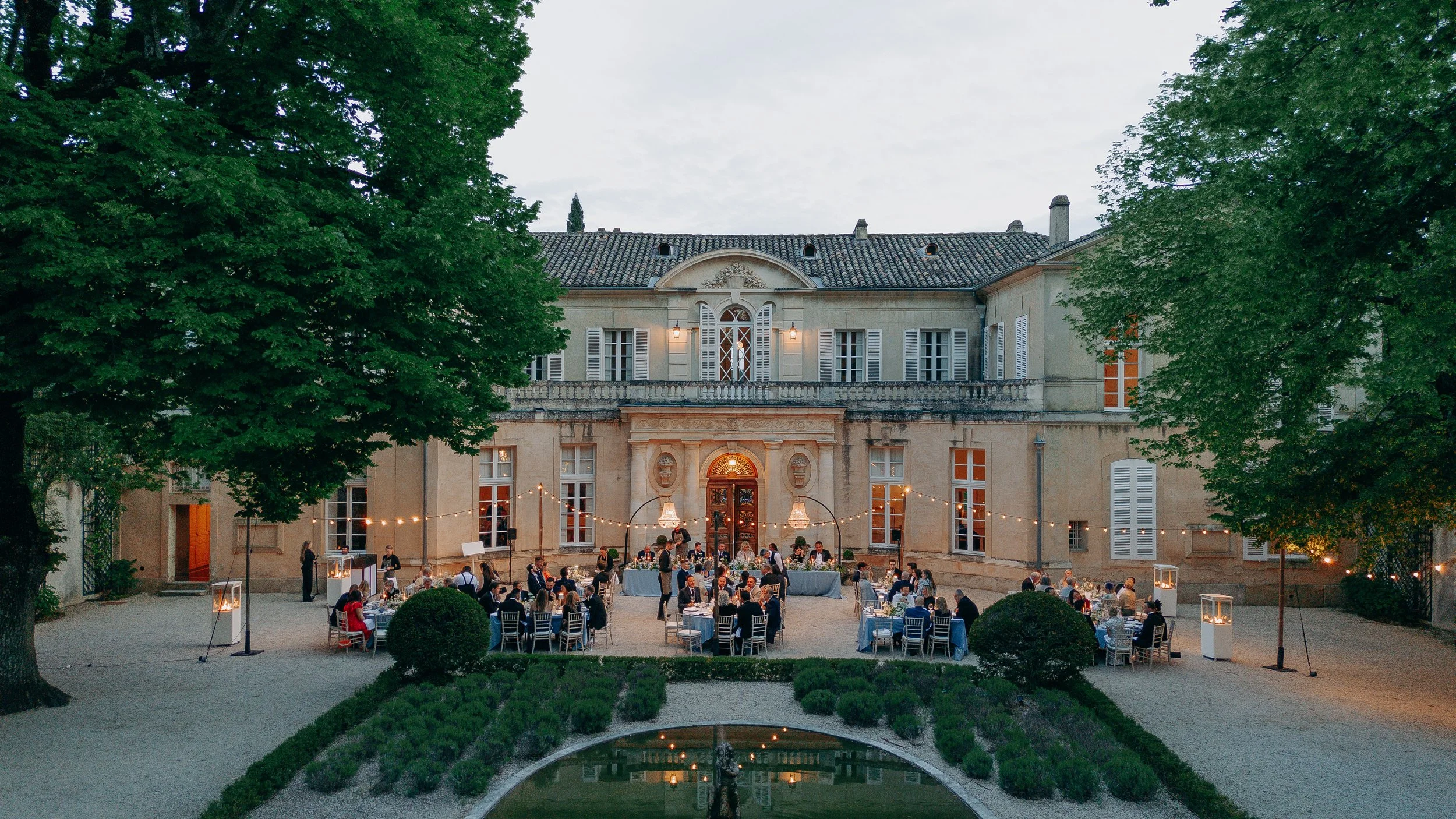 Alfresco wedding dinner at Chateau Martinay in Provence France