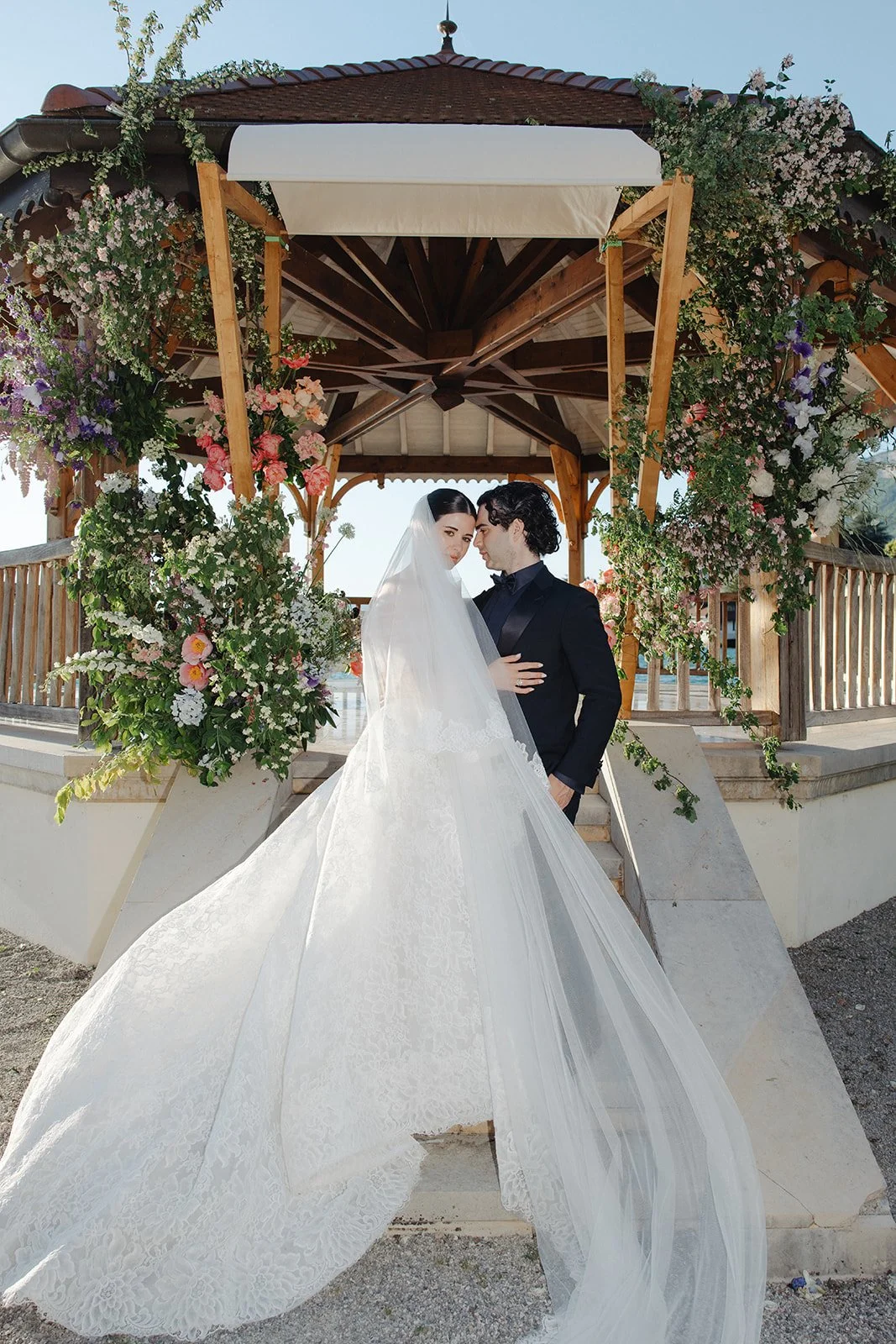 Luxury wedding ceremony by the lake dinner at Palace de Menthon Annecy