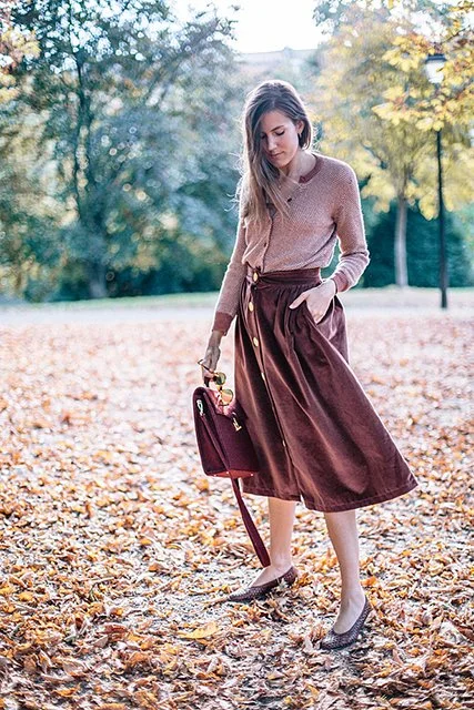 Look éco-responsable d'automne : gilet #vegan & jupe en velours #upcyclée