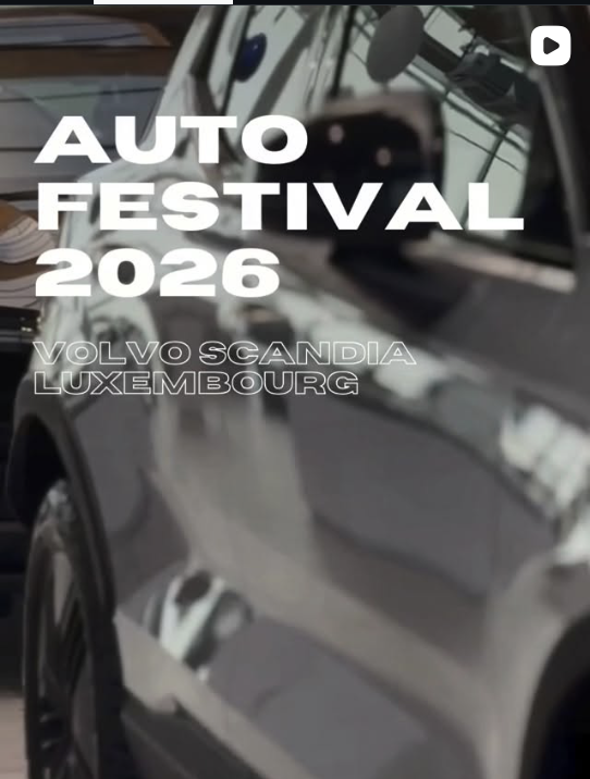 Poster for Auto Festival 2026 at Volvo Scandia Luxembourg with a reflective car surface in the background.