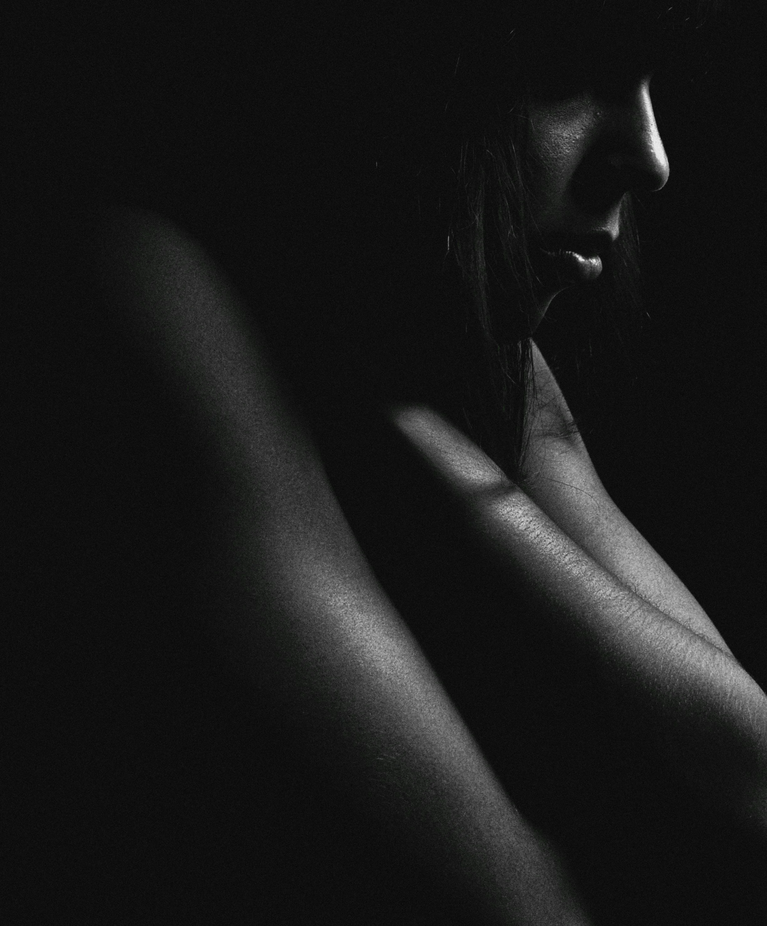 black and white curious beings woman