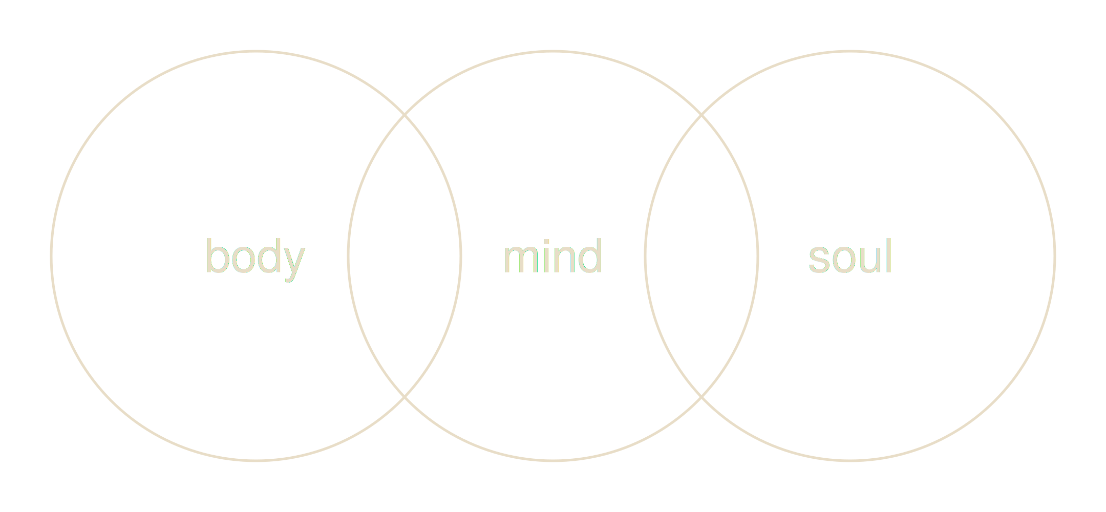 Venn diagram illustrating the relationship between body, mind, and soul.