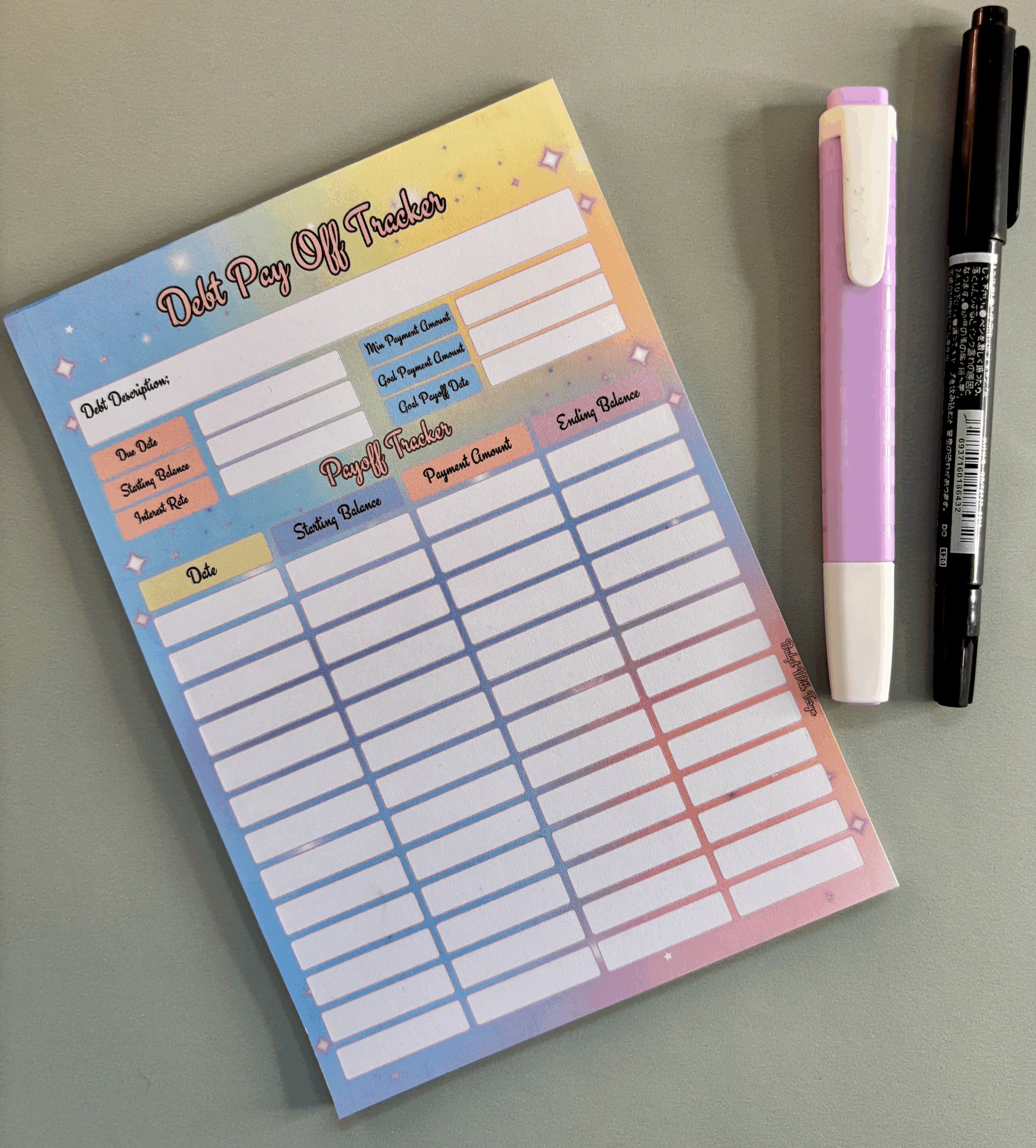 A5 Tearaway Debt Repayment Notepad | Planning | Finance Organiser | Journaling