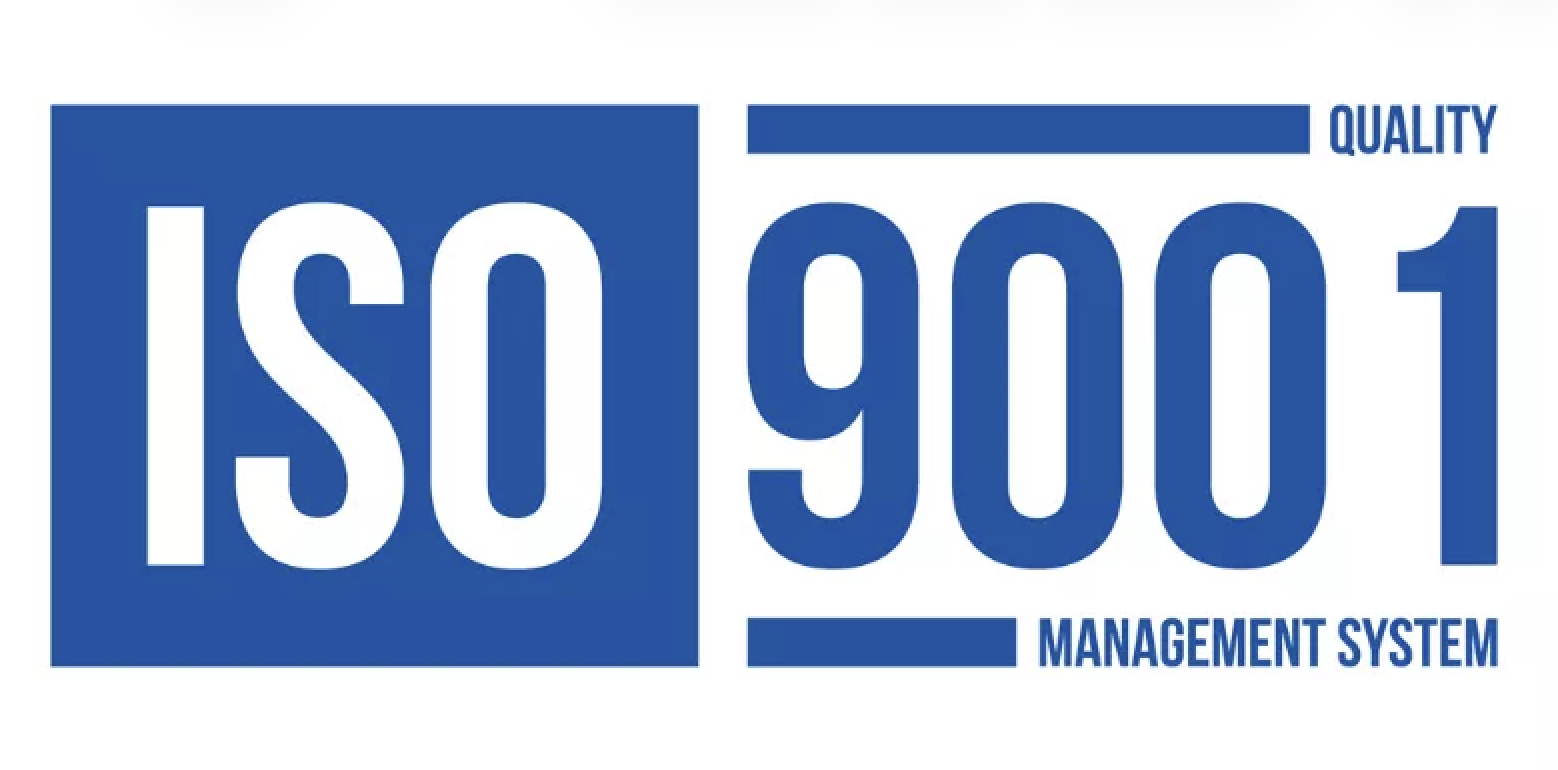 Logo for ISO 9001 Quality Management System with blue and white design