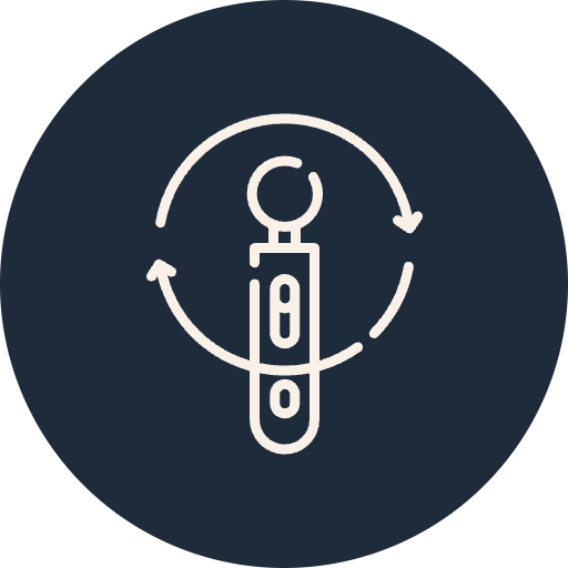 Icon of a wrench with circular arrows around it, indicating tool rotation or maintenance.