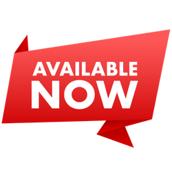 Red 3D banner with the text 'AVAILABLE NOW' in white, angled to the right.