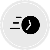 Clock face showing 3:00 with motion lines indicating fast movement