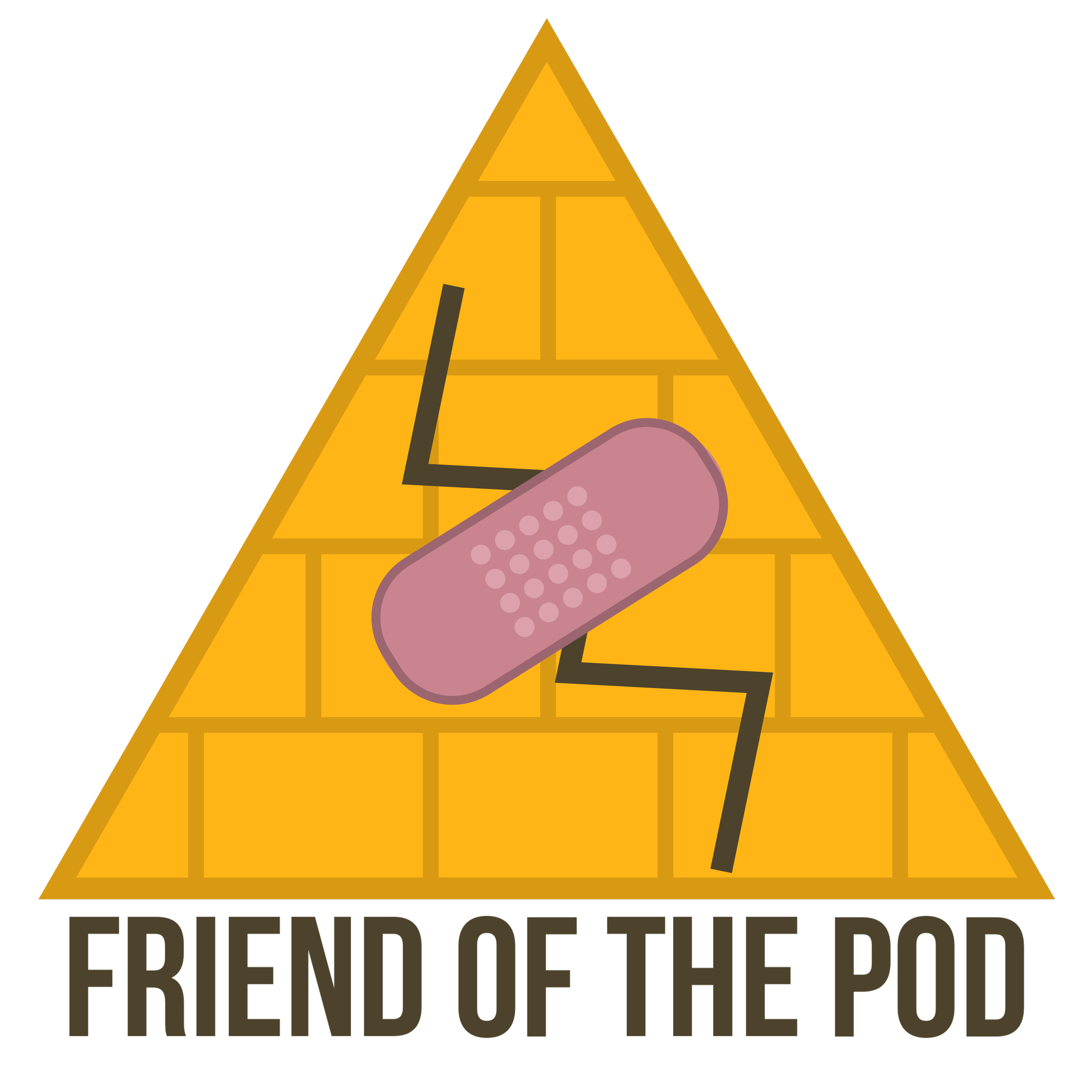 A pyramid-shaped structure with the words "Frieden, Ehre, Treue" on it and a bandage on its side.