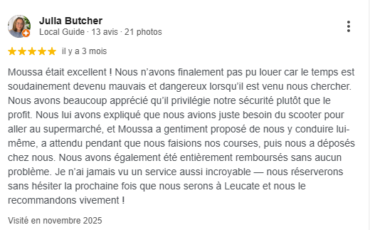 Avis google leuscoot leucate Aude  location scooter