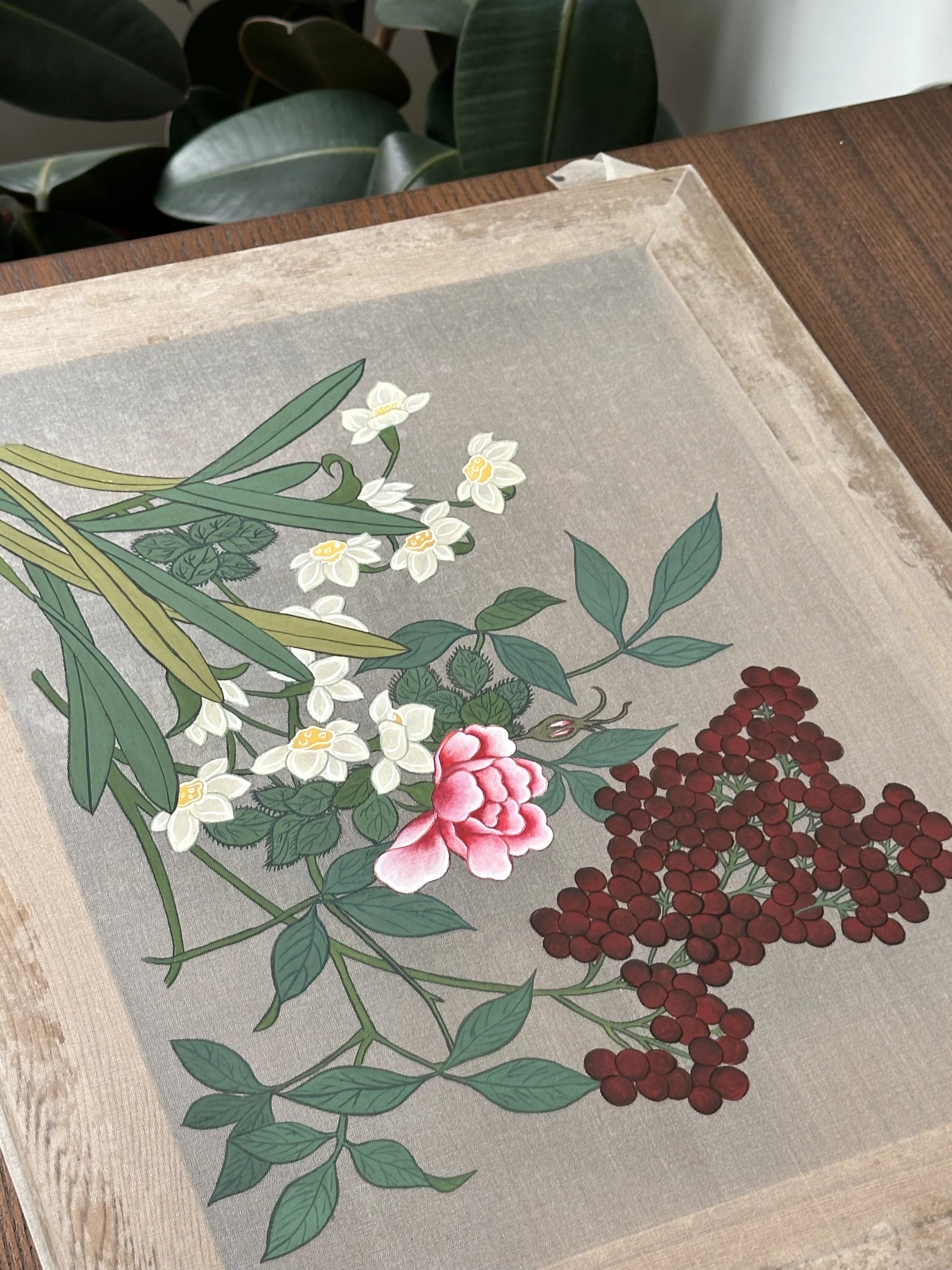 A study of Gongbi-style painting on silk.  Based on the Gongbi-hwa curriculum by Li Gang (Volume 4); technical guidance by Kim Ye-un at Studio Yen.