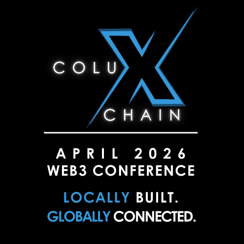 Logo for Colux Chain, Web3 Conference April 26, 2026, with the slogan 'Locally Built. Globally Connected.' on a black background.