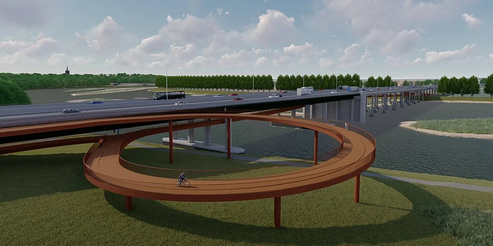 PERSBERICHT: Nieuw voorstel iconische fietsbrug over de Maas antwoord op verbetering fietsverbindingen tussen Belgisch en Nederlands Limburg