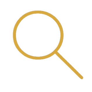 Magnifying glass icon with a gold handle and rim