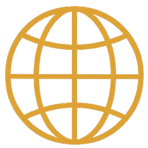 A gold globe icon with latitude and longitude lines.