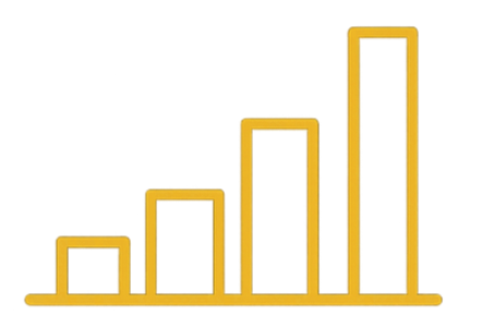 Bar chart with increasing yellow bars and red outlines on a black background.