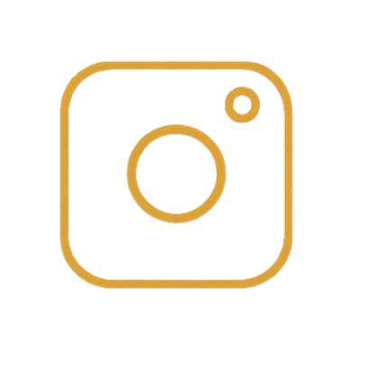 Gold line drawing of the Instagram logo on a black background.