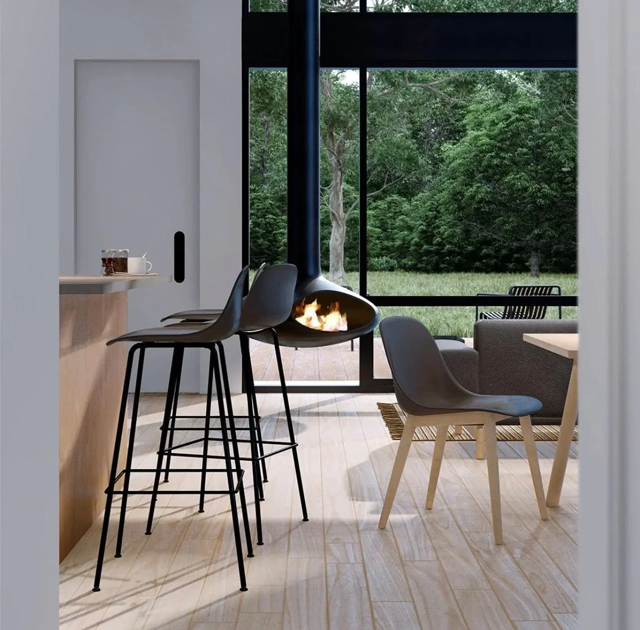 🌿🔥 FRAMED BY NATURE, DESIGNED FOR LIVING 🔥🌿

Clean lines. Open spaces. A touch of fire that brings everything to life. This is where modern design feels effortlessly cozy&mdash;where every detail is intentional, and every moment feels like home.
