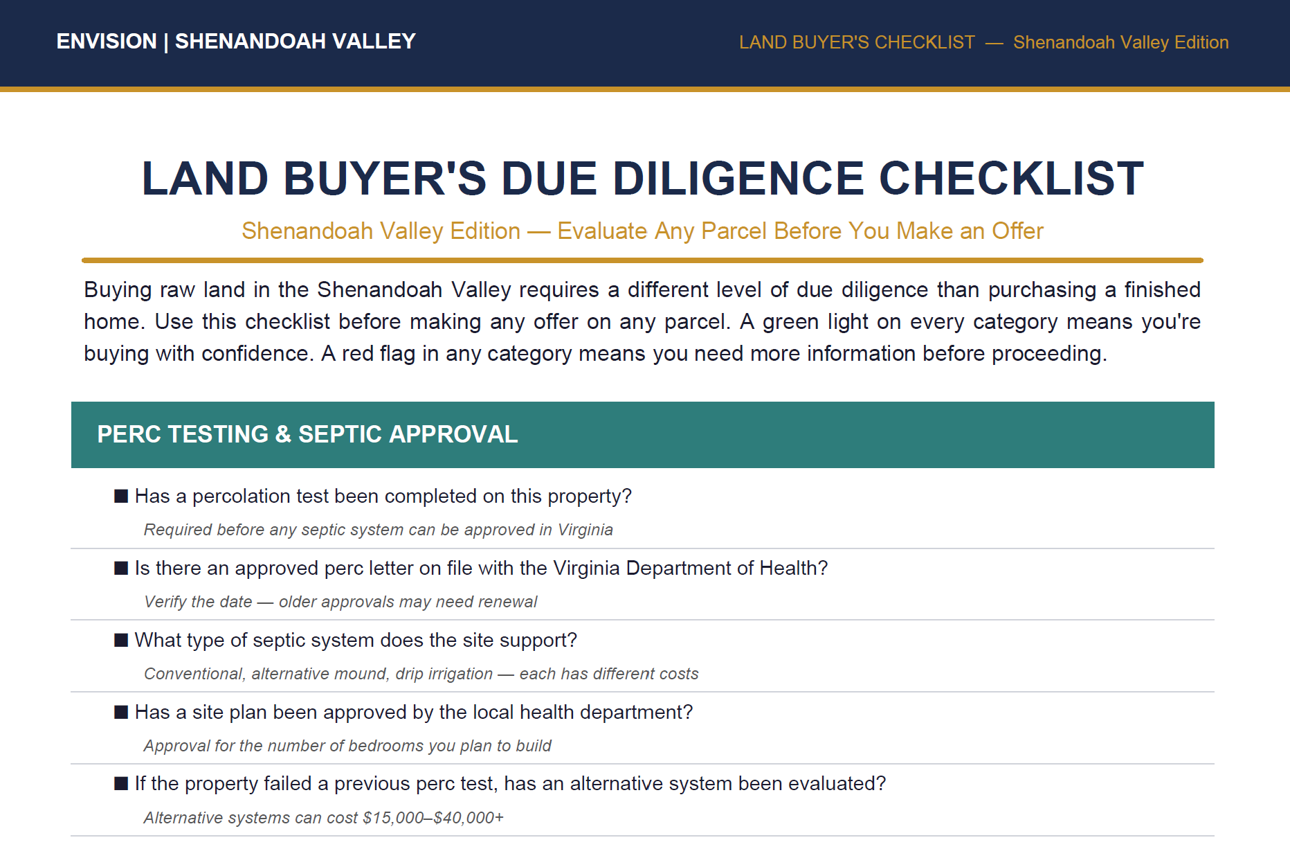 Envision Land Buyers Due Diligence Checklist