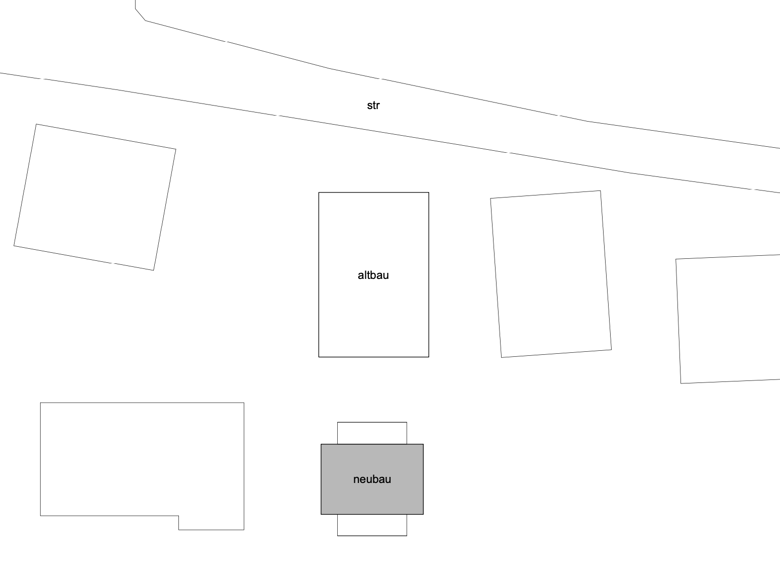 haus GRO - Lageplan mit markierten Bereichen: Altbau, Neubau, str.