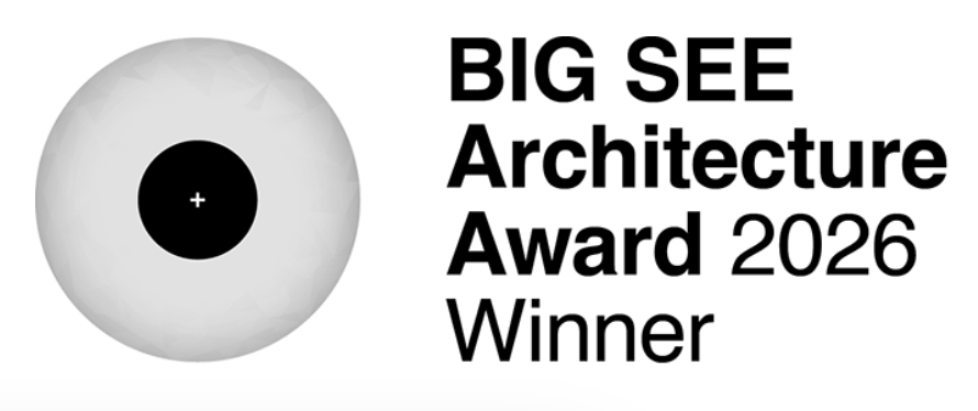 Grafik des Big See Architecture Award 2026 Gewinner, mit einem stilisierten Augensymbol und dem Text 'BIG SEE Architecture Award 2026 Winner'.