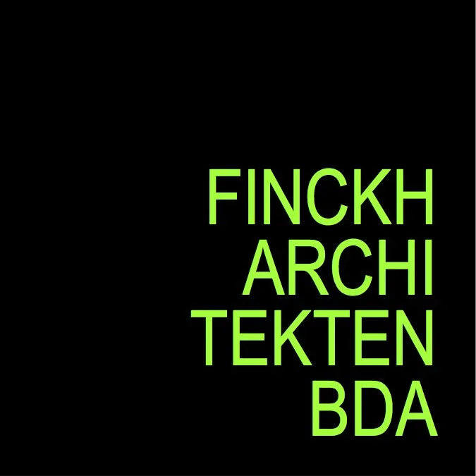Der Bildtext lautet 'FINCKH ARCHITEKTEN BDA' in leuchtend grüner Schrift auf einem schwarzen Hintergrund.