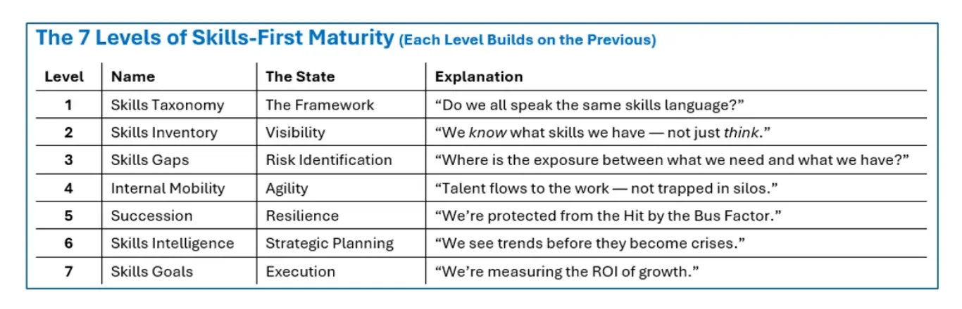 Skils-First Maturity Model - 7 Levels Optimized for People and Business Outcomes