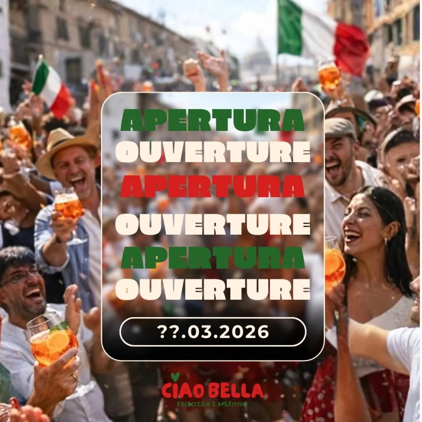 🤌🏻 Ciao ragazzi 🤌🏻

📅La date officielle d&rsquo;ouverture sera annonc&eacute;e tr&egrave;s bient&ocirc;t sur nos r&eacute;seaux...

👀✨ Mais si vous &ecirc;tes au match du @capdrugby aujourd'hui, ouvrez bien les yeux&hellip; vous pourriez &ecirc