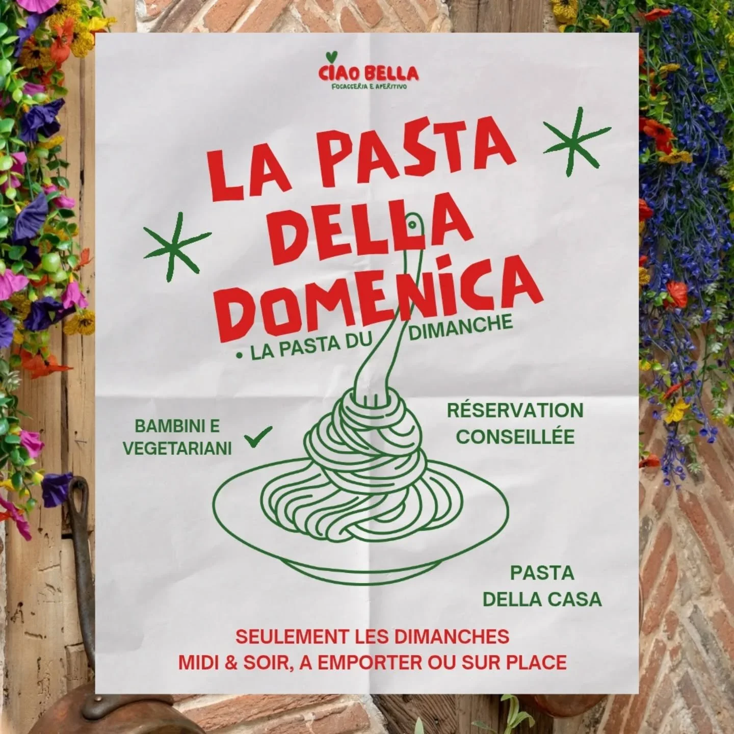 🍝 La pasta della domenica chez Ciao Bella 🇮🇹

Ici, pas de compromis, 
Pas de paquets industriels.

Des &oelig;ufs, de la farine et de la semoule 🕵🏻&zwj;♂️ 
Juste de la pasta fra&icirc;che, faite maison, pr&eacute;par&eacute;e avec amour comme en