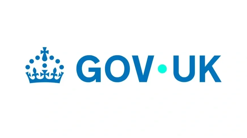 Logo of GOV.UK featuring a blue crown icon and blue text 'GOV.UK' separated by a small cyan dot.