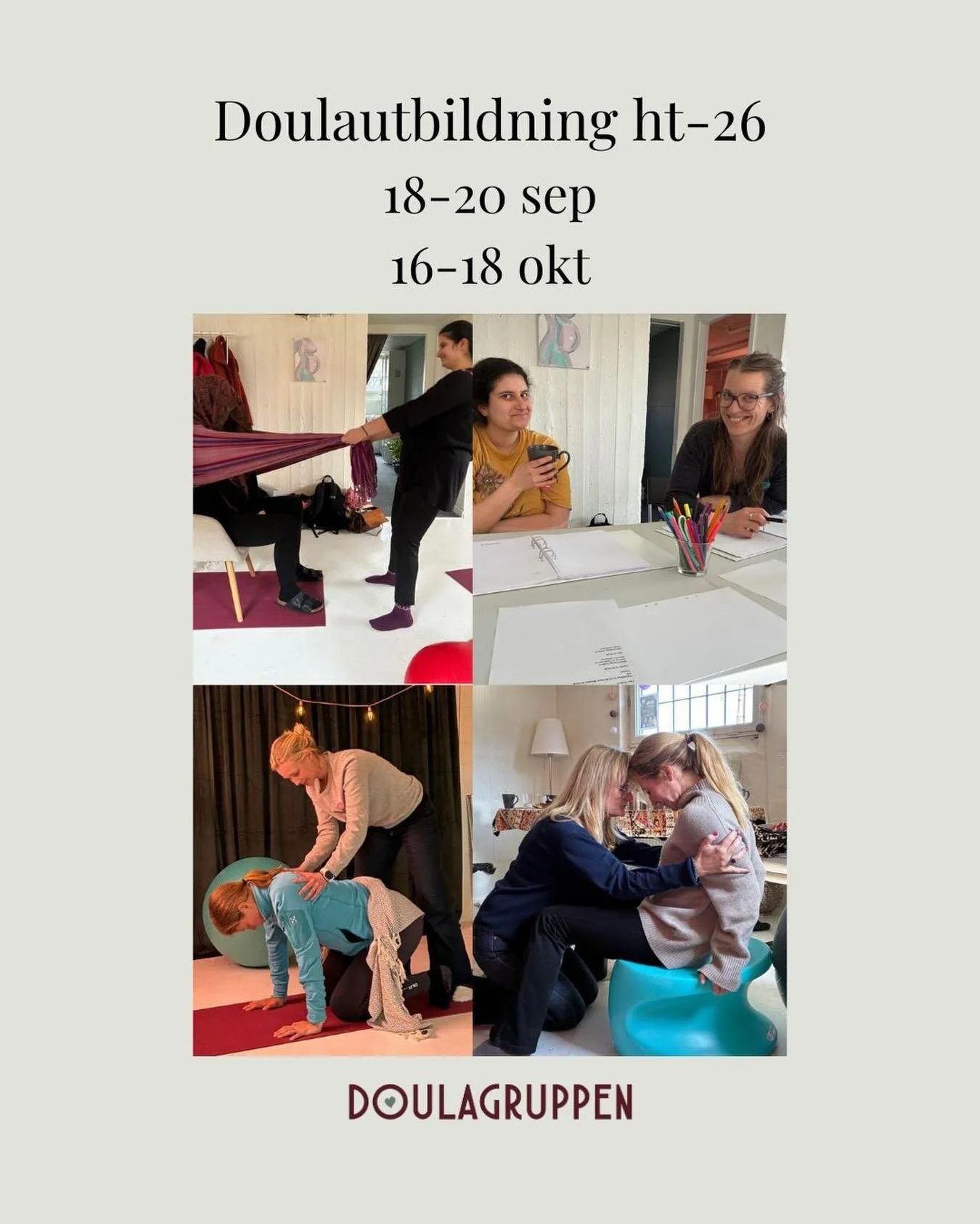 I h&ouml;st k&ouml;r vi v&aring;r 10e omg&aring;ng av v&aring;r Doulautbildning! 🥳 
Under &aring;rens lopp har utformningen av utbildningen uppdaterats, utvecklats, &auml;ndrat form och inneh&aring;ll. Men den har varit lika bra varje termin😉 
F&ou