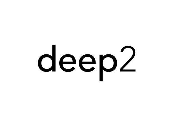 The image features the word 'deep2' written in black lowercase letters on a white background.