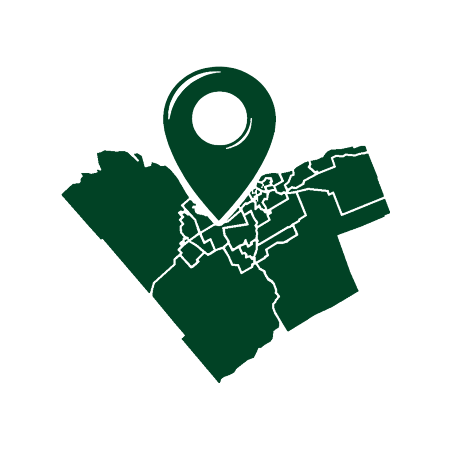 Map highlighting a specific area with a location marker over a city.