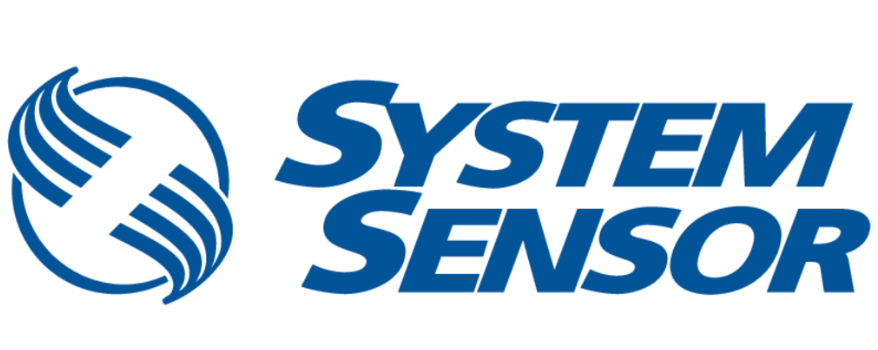 Logo with a globe design and the words 'System Sensor' in bold blue letters.