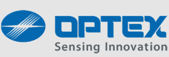 Optex logo with blue oval and white diagonal lines, and the text 'Optex Sensing Innovation' in blue and gray.