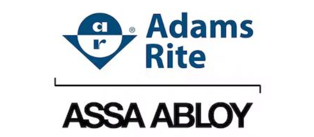Logo of Adams Rite and ASSA ABLOY, featuring the Adams Rite emblem and text with blue and black color scheme.