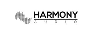 Logo for Harmony Audio with a heart-shaped soundwave icon.